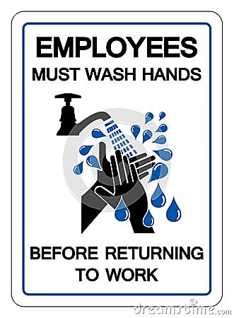 Employees Must Wash Hands Before Returning To Work Symbol Sign,Vector Illustration, Isolated On White Background Label. EPS10 Vector Illustration