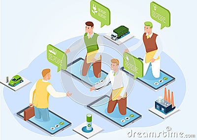 Employees at online business meeting. Collective virtual communication, videoconferencing Vector Illustration