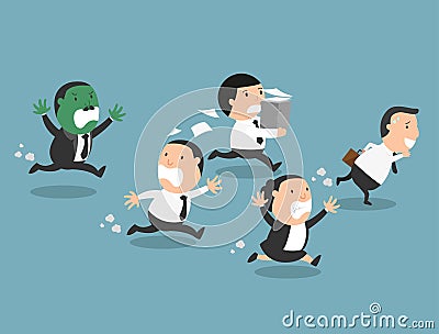 The employees running away from their bad boss Vector Illustration