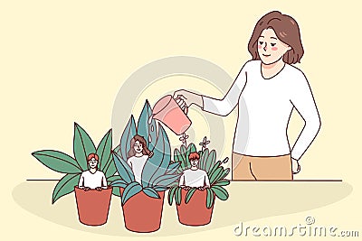 Manager watering small employees in pots Vector Illustration