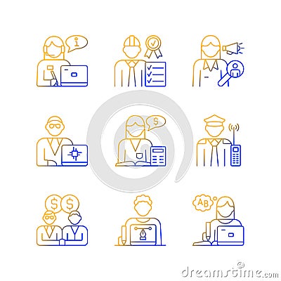 Employees team gradient linear vector icons set Vector Illustration