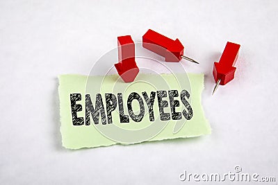 EMPLOYEES. Unemployment, benefits, insurance and trade union comcept. Red arrows Stock Photo