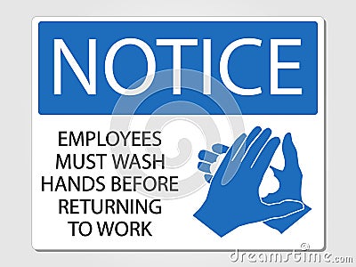 Employees wash hands sign on a grey background Vector Illustration