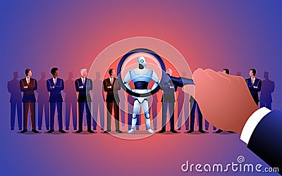 Employer searching for candidates, with a robot standing out as the preferred choic Vector Illustration