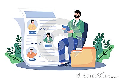 Employers review resumes and cover letters to identify potential candidates Vector Illustration
