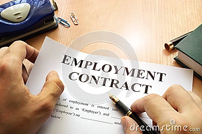 Employment contract on an office table. Stock Photo