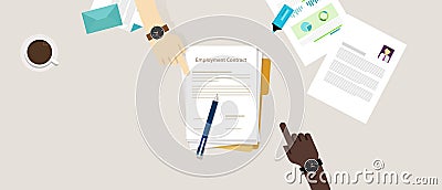 Employment contract paper document desk and hand human resources Vector Illustration