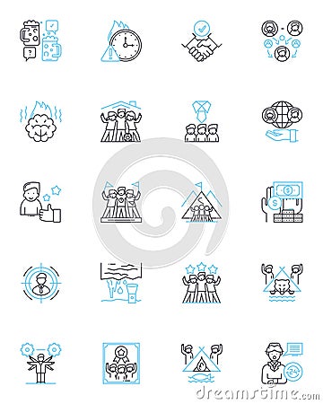 Employment effectiveness linear icons set. Productivity, Efficiency, Performance, Accountability, Motivation Vector Illustration