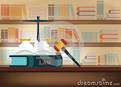 Employment Law books on a table. Vector Illustration
