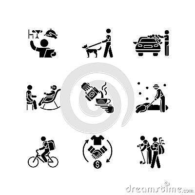 Employment opportunities black glyph icons set on white space Vector Illustration