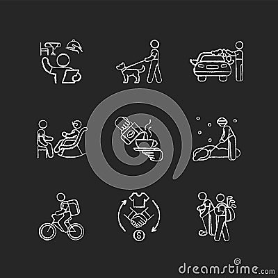 Employment opportunities chalk white icons set on black background Vector Illustration