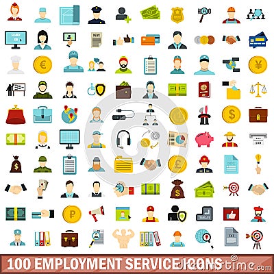 100 employment service icons set, flat style Vector Illustration