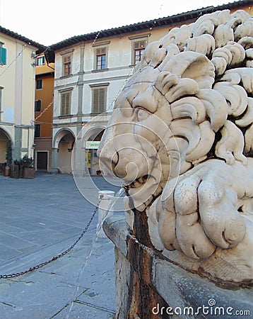 Empoli,Tuscany, Italy. Farinata Degli Uberti square in the evening with fountain-Fontana delle Naiadi. Editorial Stock Photo