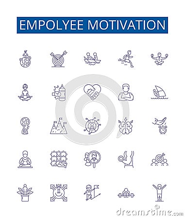 Empolyee motivation line icons signs set. Design collection of Empowerment, Engagement, Goal setting, Rewards Vector Illustration