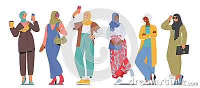 Empowered, Independent, And Fashion-forward, Modern Muslim Women Characters Confidently Embrace Their Faith Vector Illustration