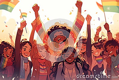 Empowered Intersectionality: LGBTQ + diversity flourishes at the intersections of identities, embracing the complexity of lived Cartoon Illustration