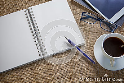 Empt white paper diary on coffee table Stock Photo