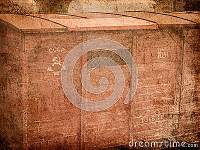 Empty abandoned Soviet train cars at an abandoned stati Stock Photo