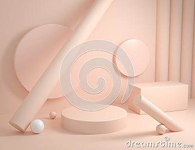 Empty Abstract Geometric Podium With Cream Color 3d render Stock Photo