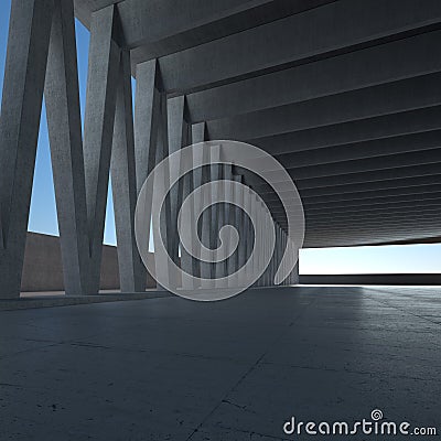 Empty abstract modern concrete interior. 3D illustration. 3D rendering Cartoon Illustration