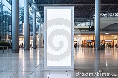 Empty advertising white vertical tower pylon for commercial information mock up in airport Stock Photo