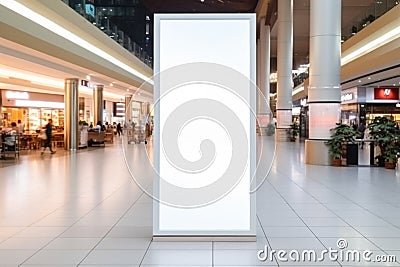 Empty advertising white vertical tower pylon for commercial information mock up in supermarket Stock Photo