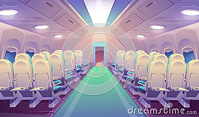 Empty airplane interior with chairs, plane salon Vector Illustration