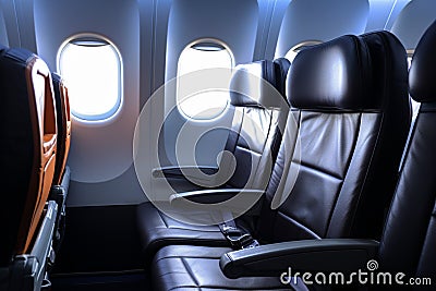 Empty airplane seats offer a spacious and quiet flying experience Stock Photo