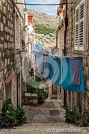 Empty alley and stairs at Dubrovnik's Old Town Stock Photo