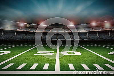 Empty american football stadium at night Stock Photo