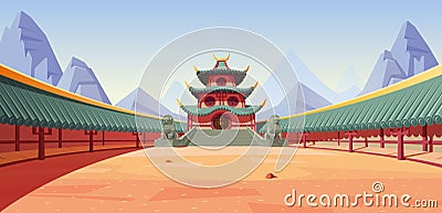 Empty ancient chinese temple amphitheatre vector illustration Vector Illustration