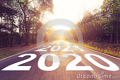 Empty asphalt road and New year 2020 concept. Driving on an empty road to Goals 2020 Stock Photo