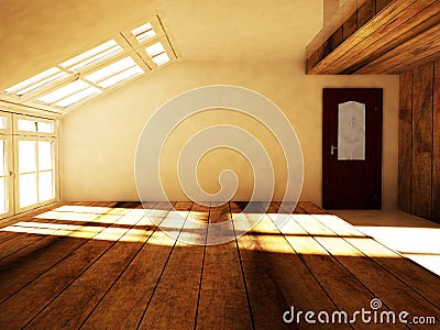 An empty attic with the window Stock Photo