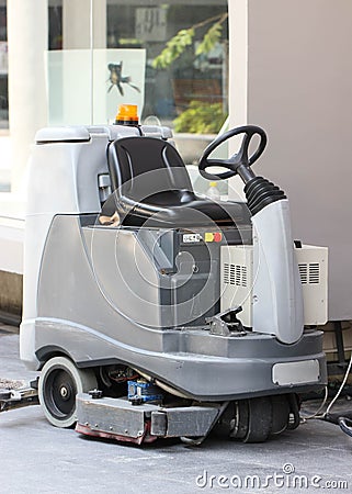 Empty Automatic Scrubber Machine Parked Stock Photo