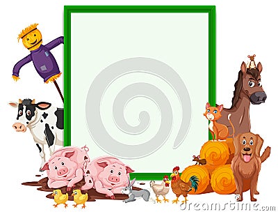 Empty banner with many farm animals Vector Illustration