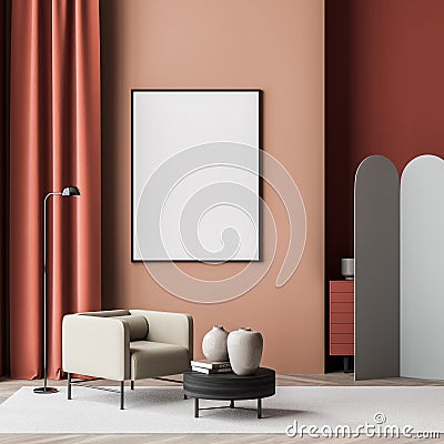 Empty banner in the waiting room with red walls, chair, devider Stock Photo