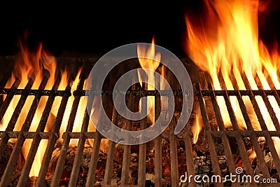 Empty Barbecue Fire Grill Close Up, Isolated On Black Background Stock Photo
