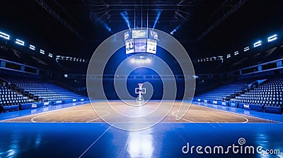 Empty basketball arena with floodlights and fan seats Stock Photo