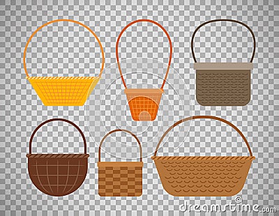 Empty baskets on transparent background Vector Illustration