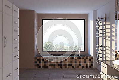 Empty bathroom with a window, beige Stock Photo
