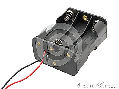 Empty battery compartment with wires on a white Stock Photo