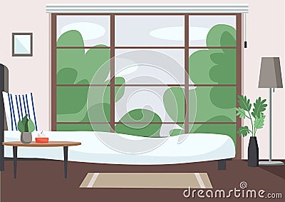 Empty bedroom flat color vector illustration Vector Illustration