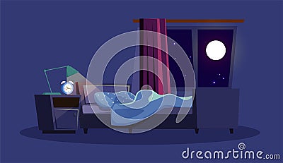 Empty bedroom at night flat vector illustration Vector Illustration