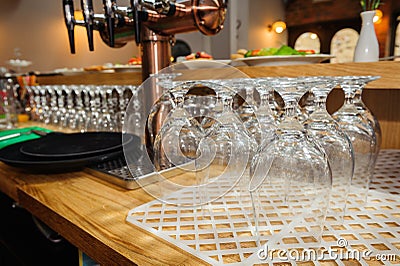 Empty beer glasses Stock Photo