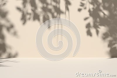 Empty beige stage background with leaf shadows on the wall Stock Photo