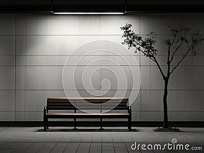 an empty bench in front of a tree Stock Photo