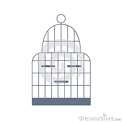 Empty bird cage icon. Locked birdcage with perches. Closed parrots home with metal wires and ring holder for hanging Vector Illustration