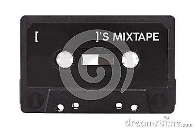 Empty black blank audio cassette own personal mixtape, personalized media playlist, music dj mix tape concept, object isolated Stock Photo