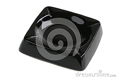 Empty black ceramic ashtray isolated on white Stock Photo