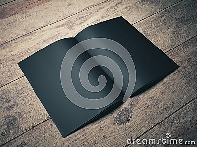 Empty black notepad on wooden desktop Stock Photo